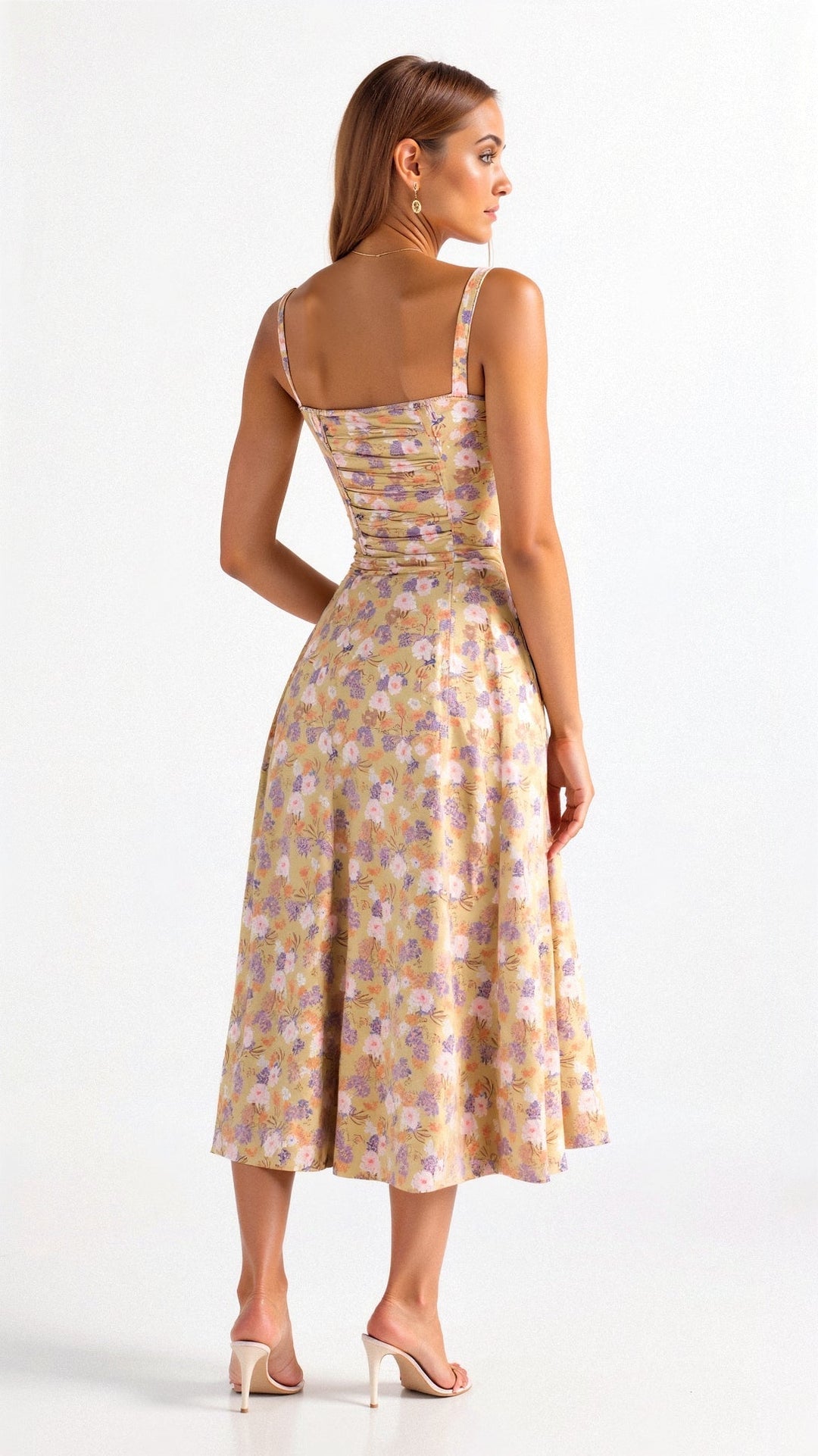 Vestido midi mujer con corsé y estampado floral estilo chic