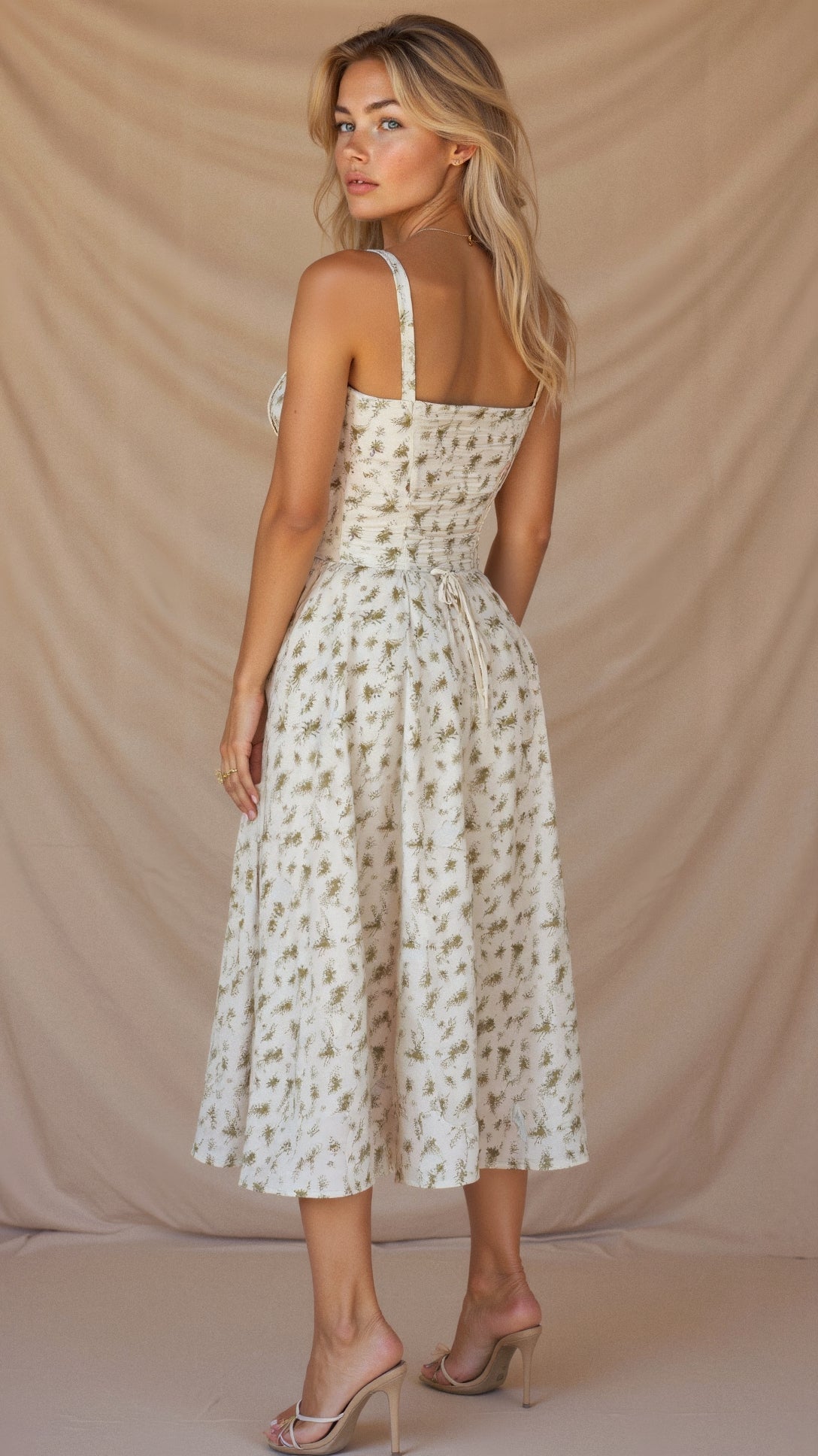 Vestido midi mujer con diseño corsé y falda fluida