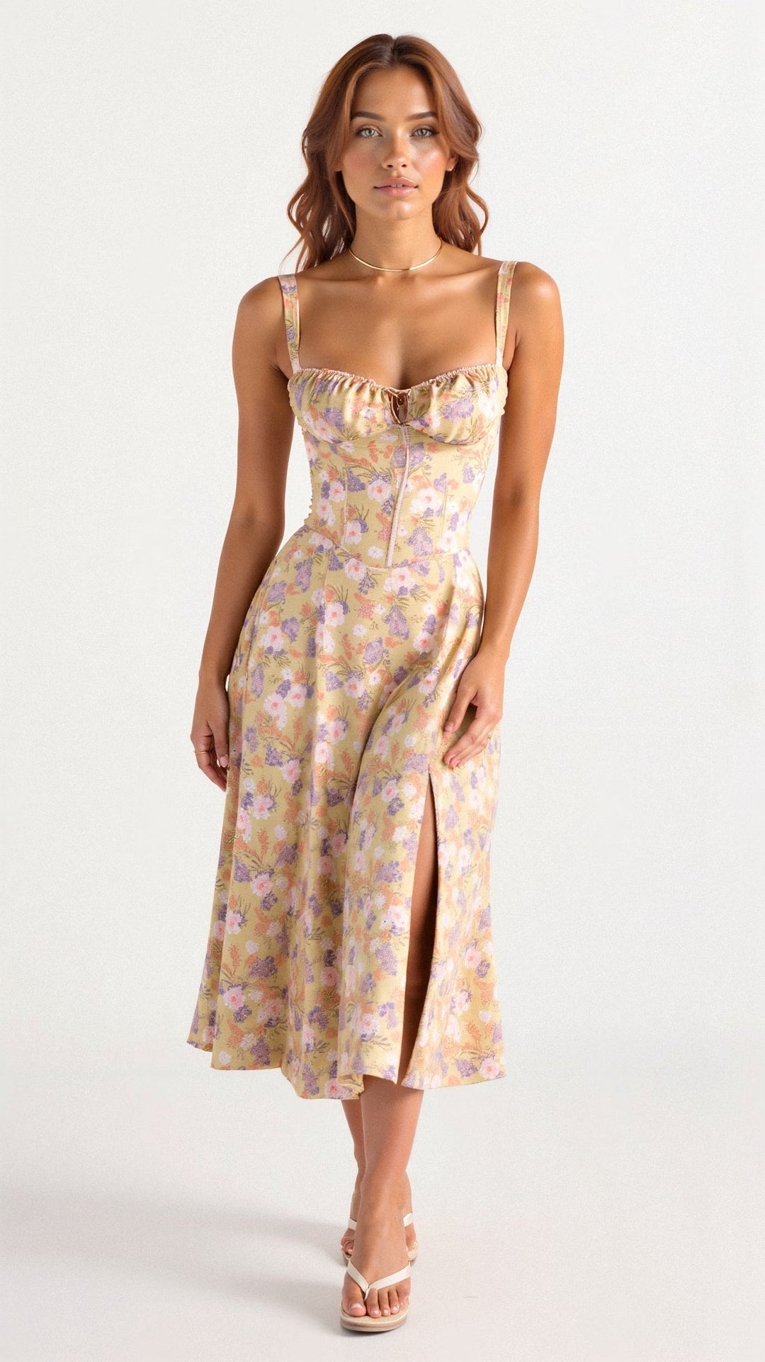 Vestido midi mujer con corsé y estampado floral estilo chic - Mavetta