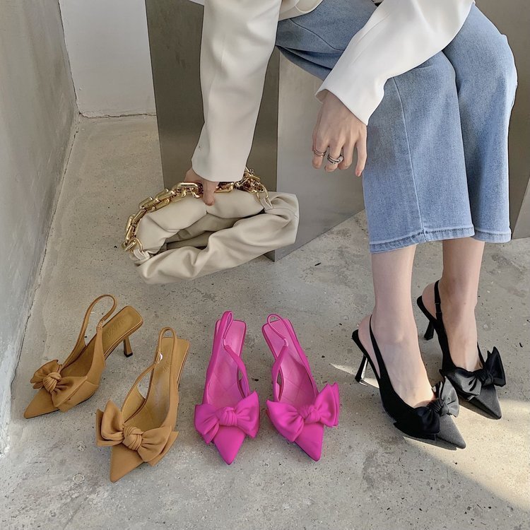 Zapatos tacón mujer con lazo decorativo elegante