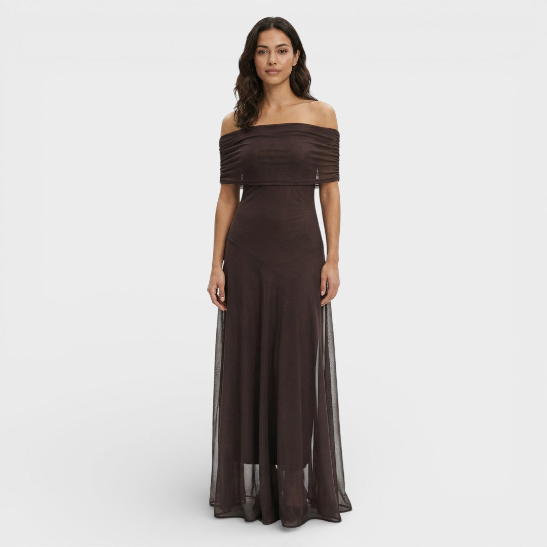 Vestido Largo Mujer de Gasa Hombros Descubiertos