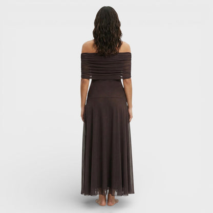 Vestido Largo Mujer de Gasa Hombros Descubiertos