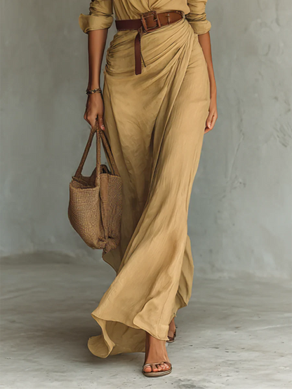 Vestido Largo Mujer Camisero con Cinturón Escote en V
