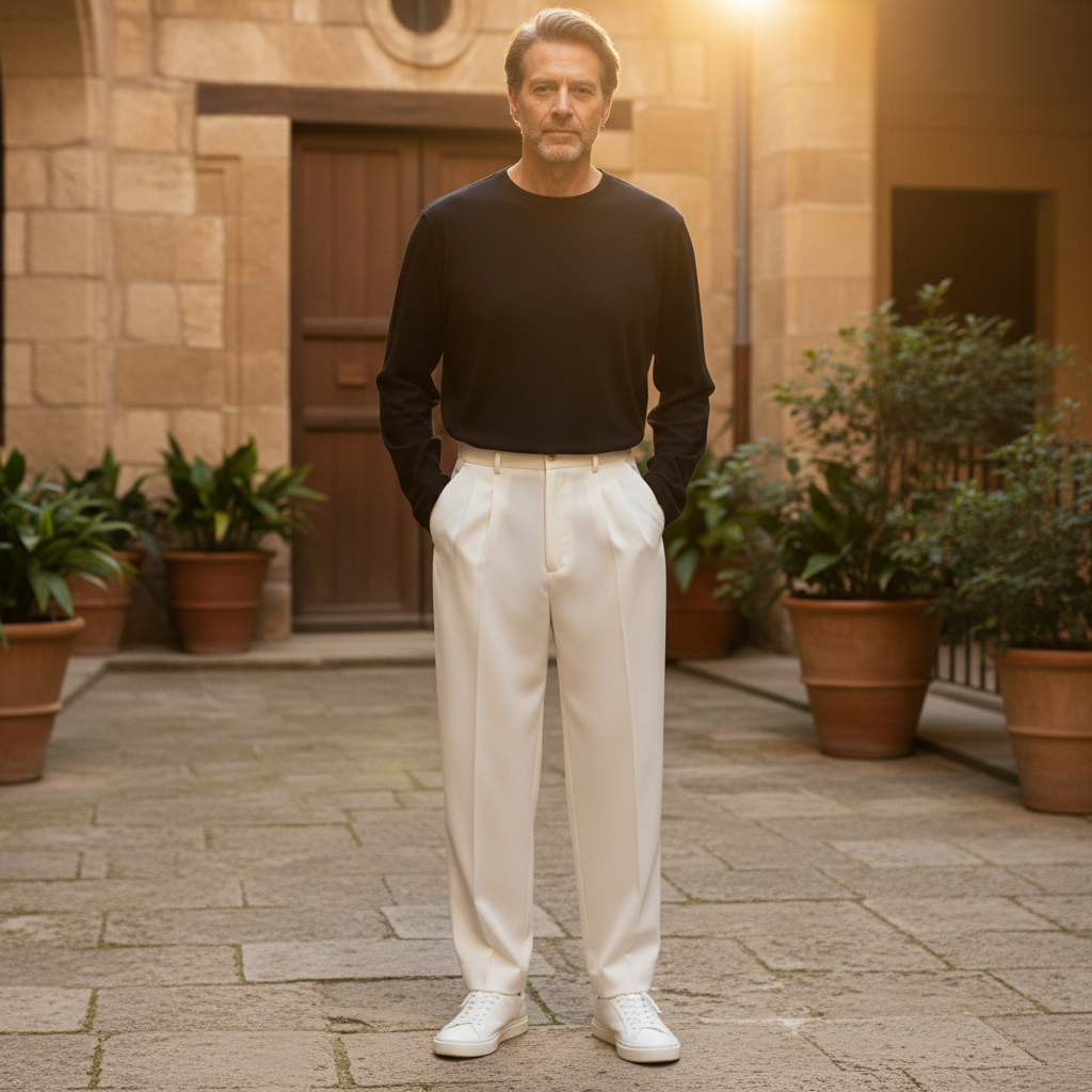 Pantalones Vestir Hombre con Pinzas Pierna Ancha Tiro Medio