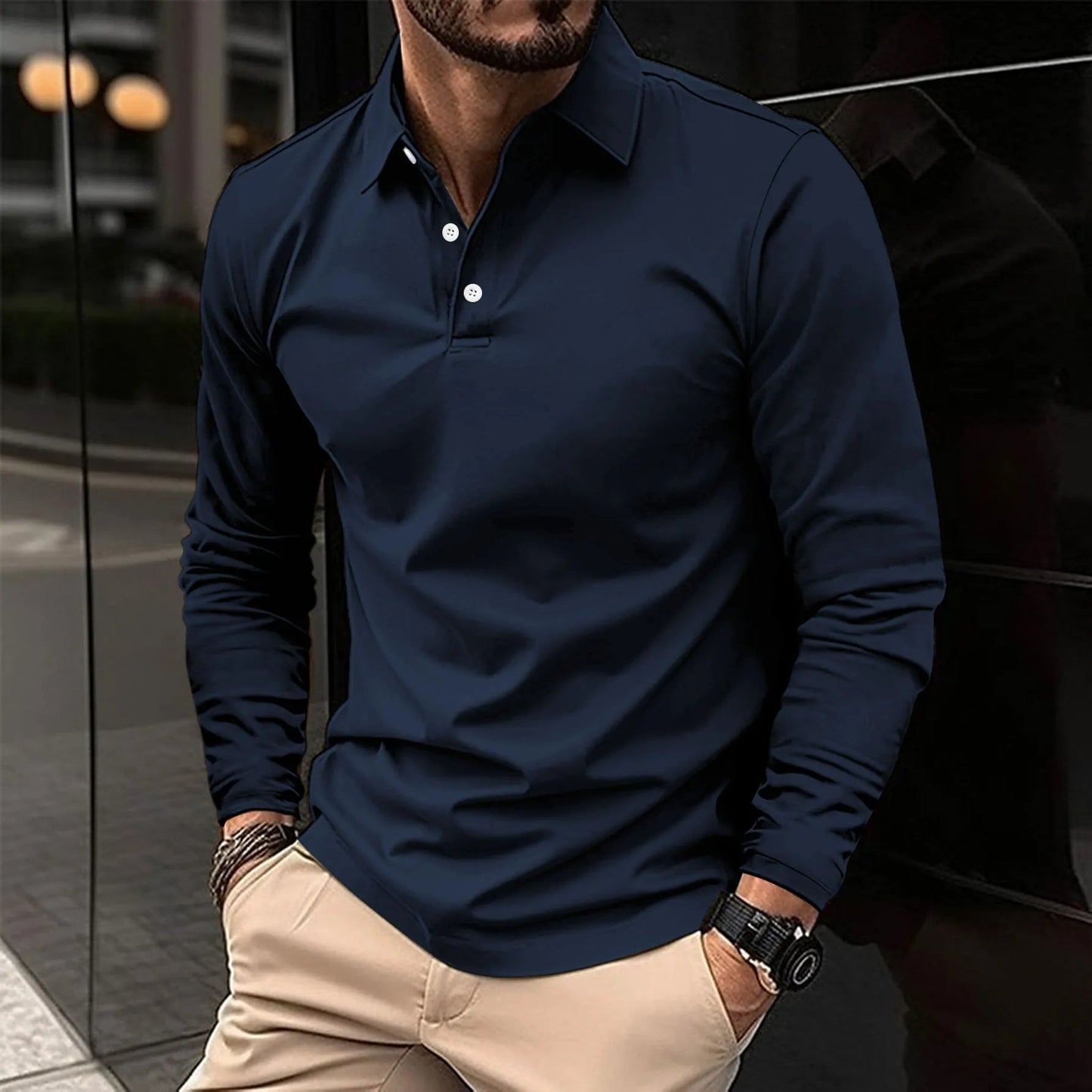 Polo Hombre Manga Larga Cuello Clásico Algodón