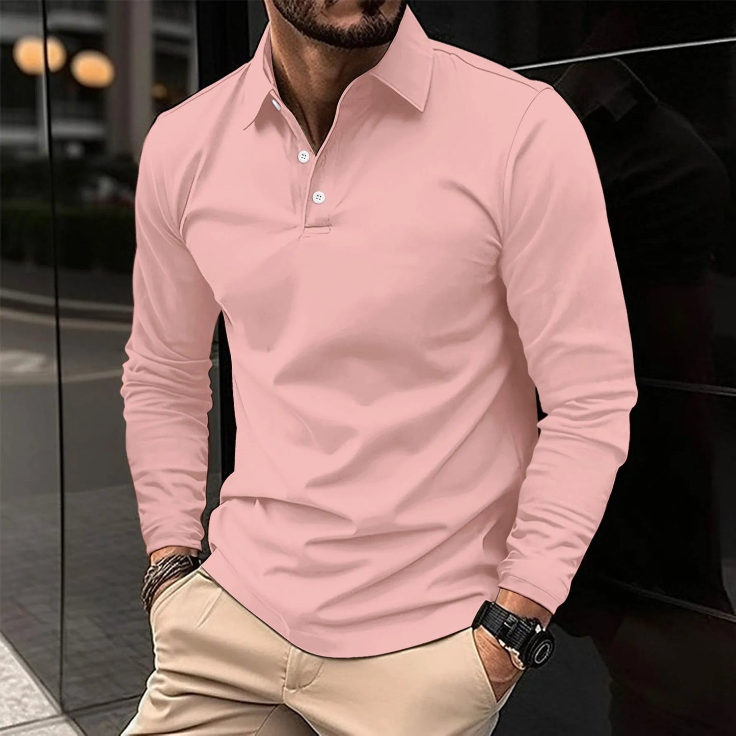 Polo Hombre Manga Larga Cuello Clásico Algodón