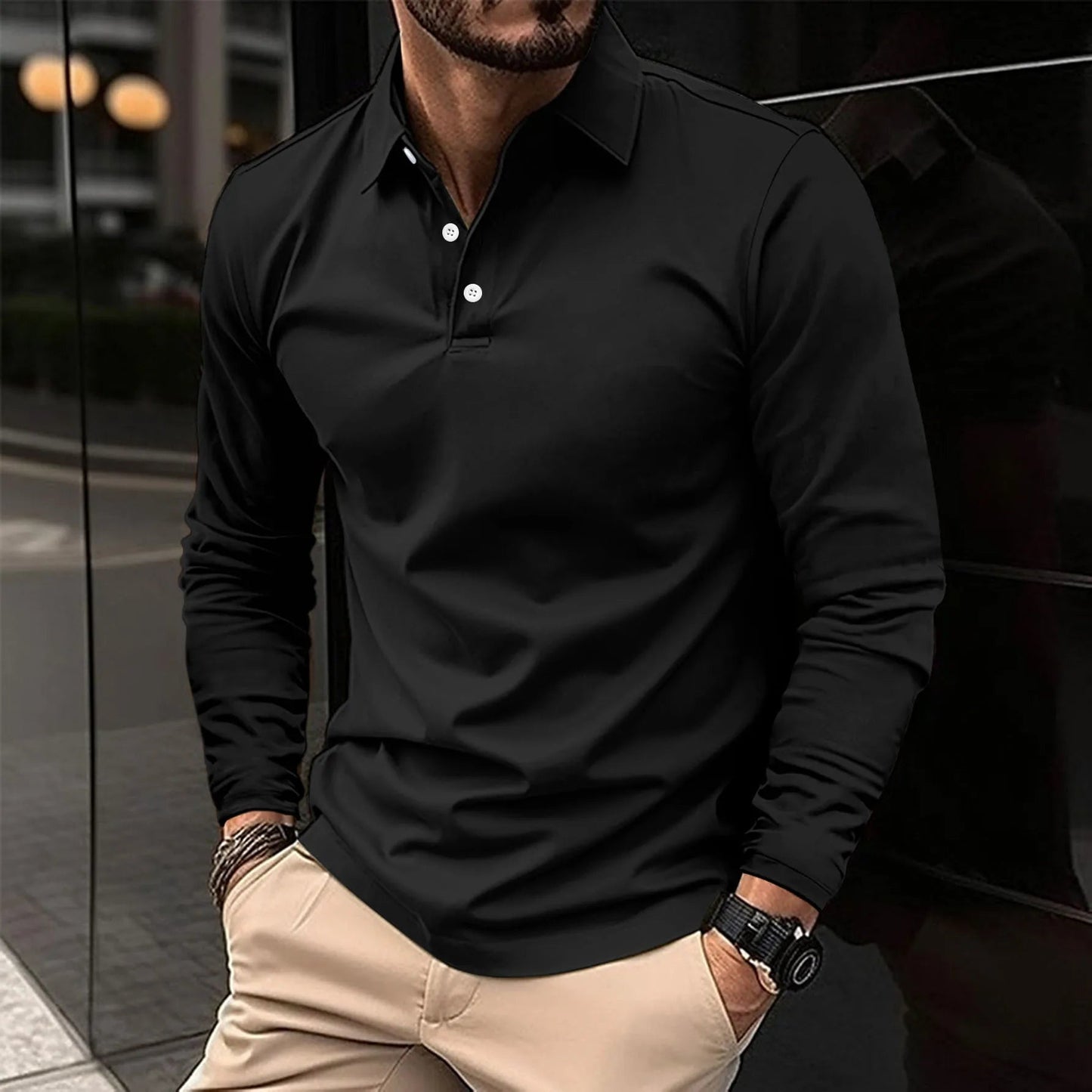 Polo Hombre Manga Larga Cuello Clásico Algodón