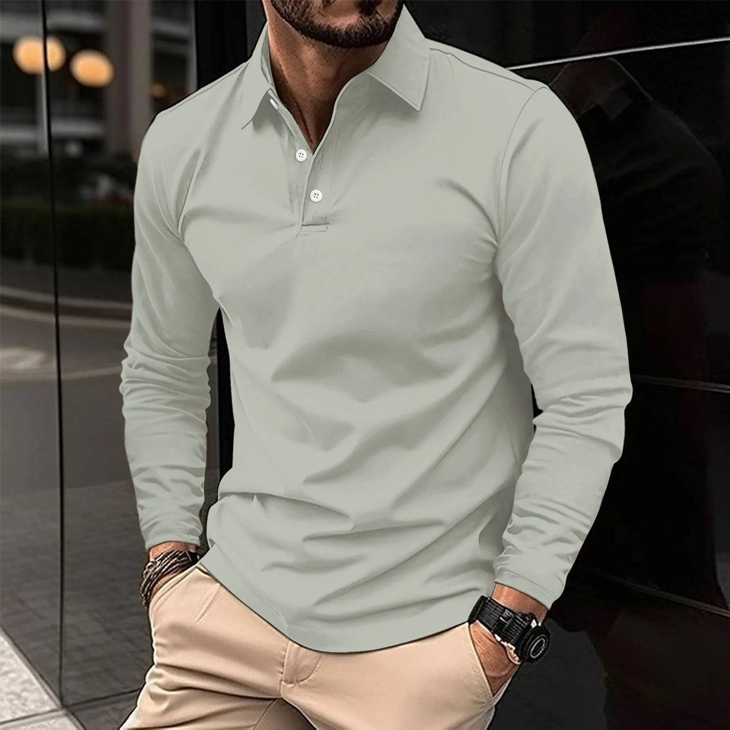 Polo Hombre Manga Larga Cuello Clásico Algodón