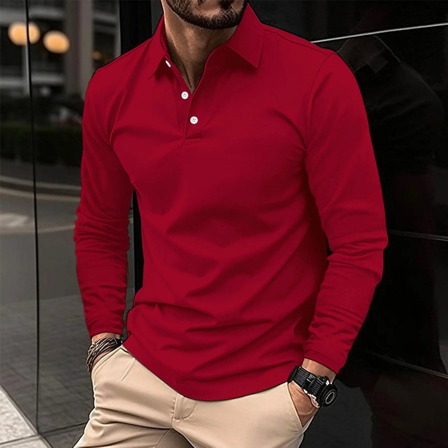 Polo Hombre Manga Larga Cuello Clásico Algodón