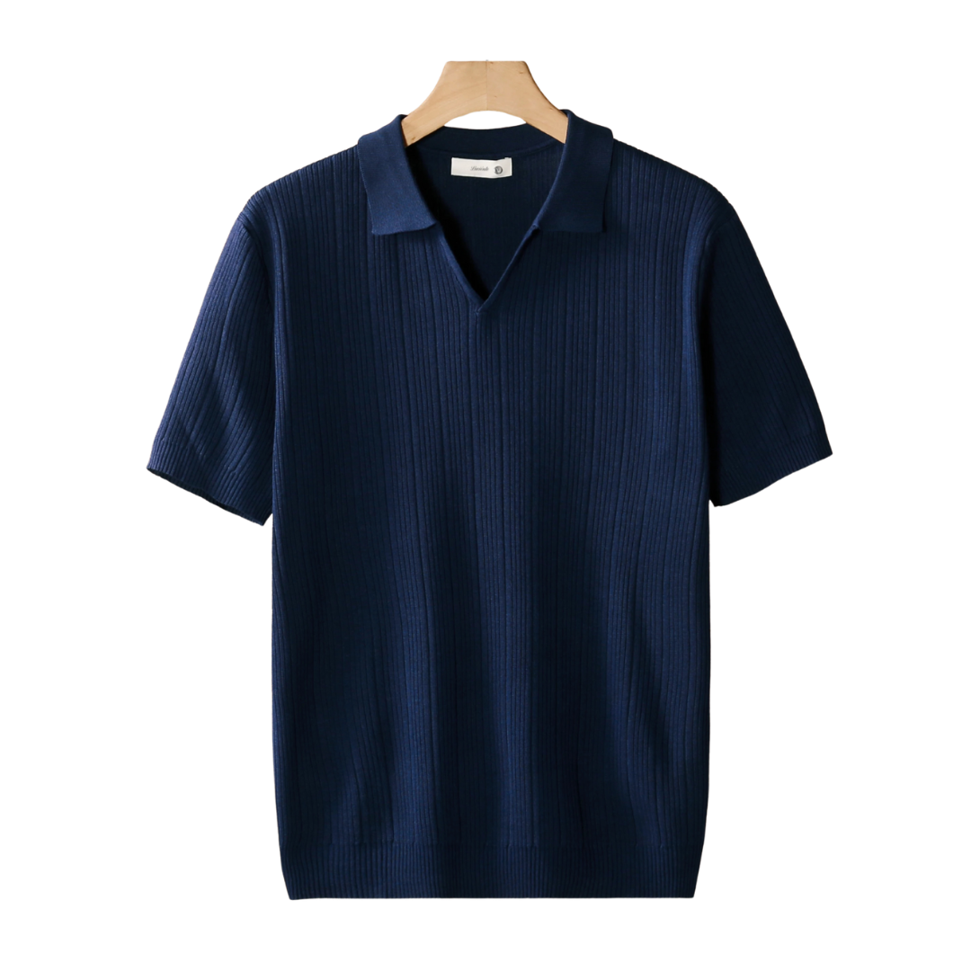 Polo Hombre de Punto Acanalado Manga Corta Cuello en V - Mavetta