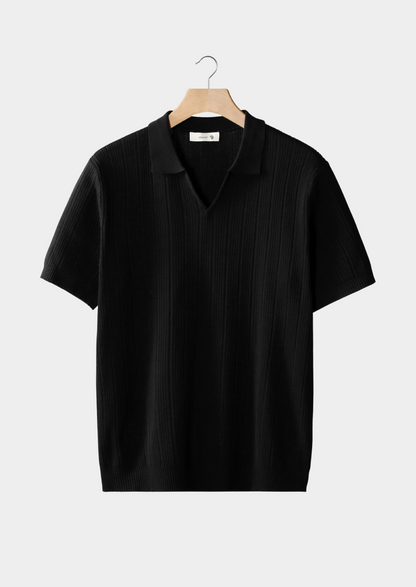 Polo Hombre de Punto Acanalado Manga Corta Cuello en V