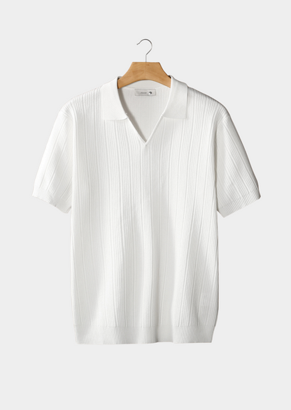 Polo Hombre de Punto Acanalado Manga Corta Cuello en V