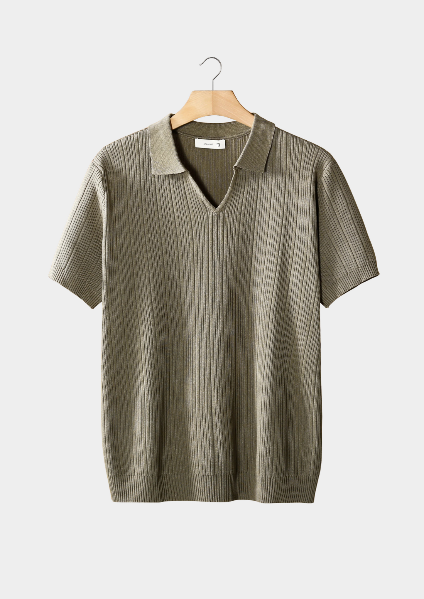 Polo Hombre de Punto Acanalado Manga Corta Cuello en V