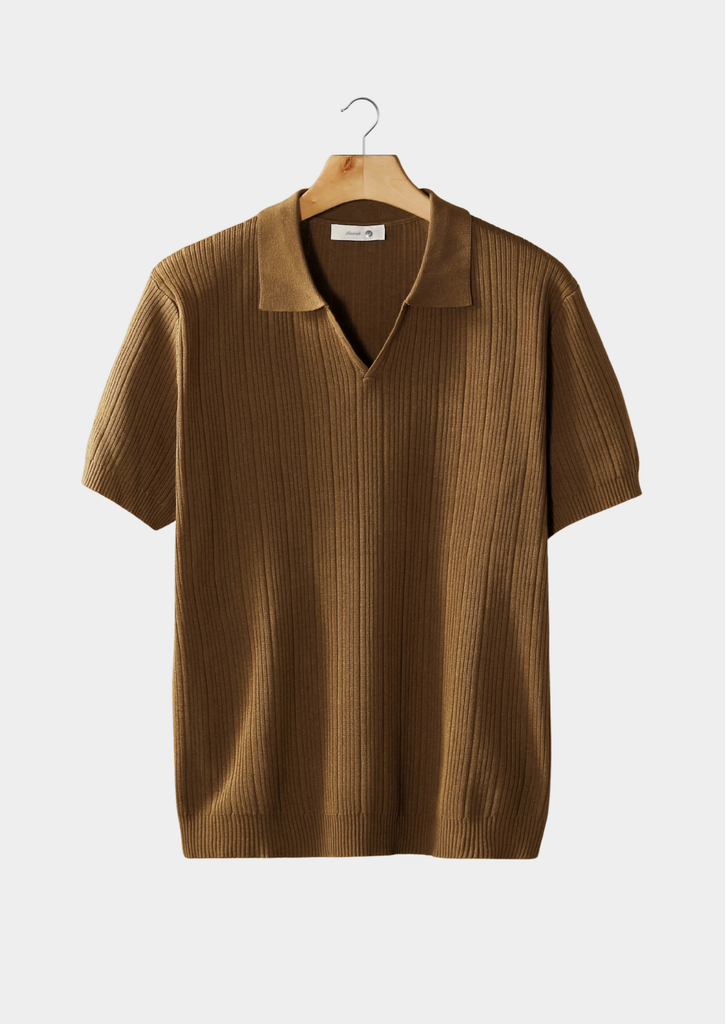 Polo Hombre de Punto Acanalado Manga Corta Cuello en V