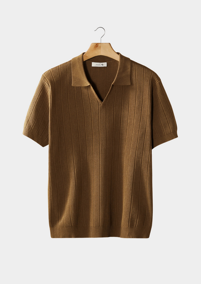 Polo Hombre de Punto Acanalado Manga Corta Cuello en V