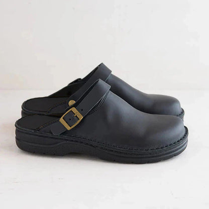 Zuecos Hombre Cuero Puntera Redonda Hebilla Ajustable Confort