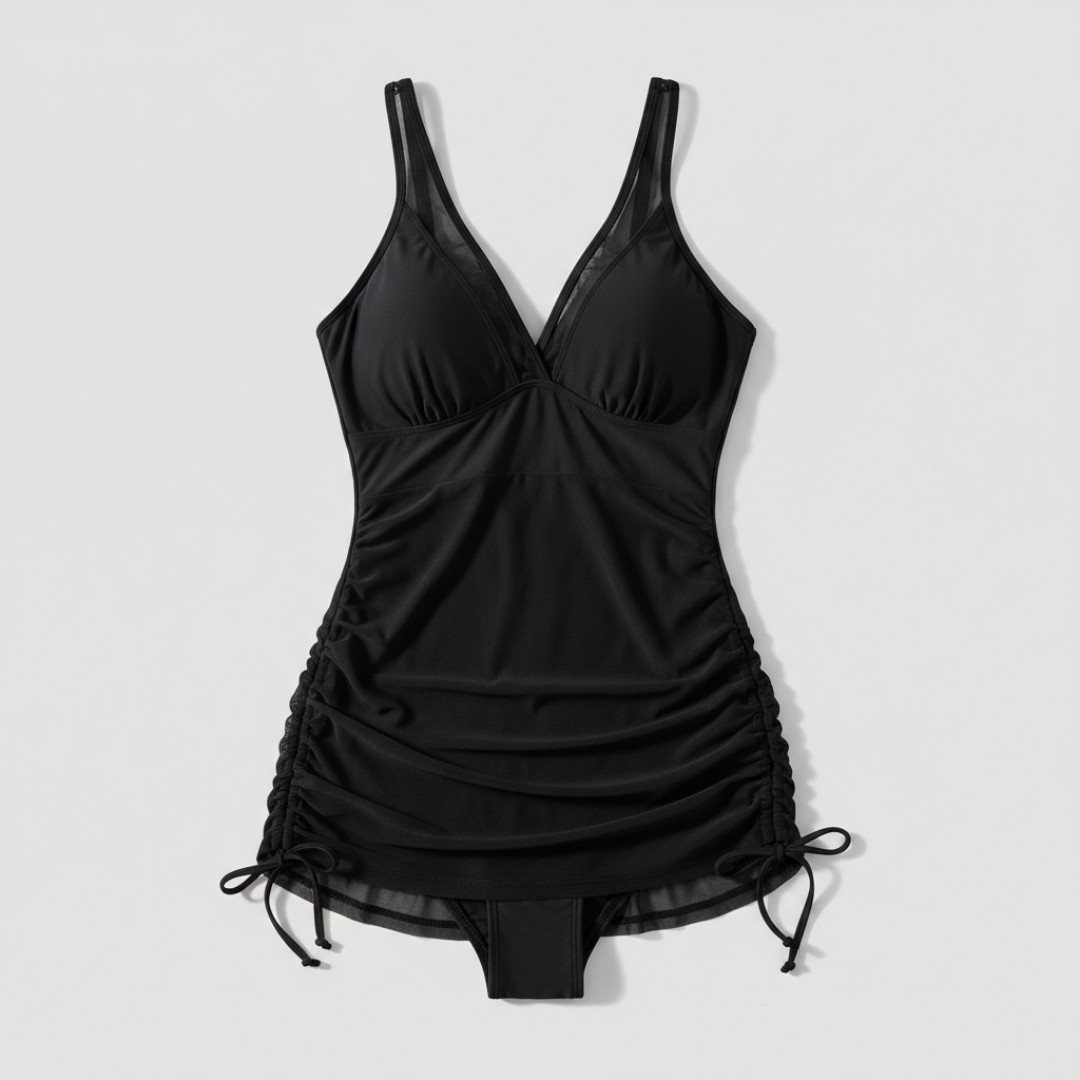Vestido de baño Mujer con escote en V Falda de malla fruncida