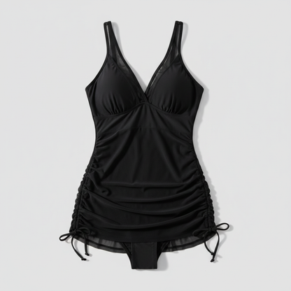 Vestido de baño Mujer con escote en V Falda de malla fruncida