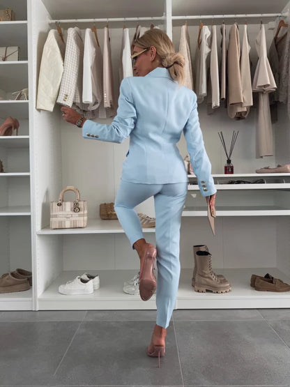 Conjunto Mujer de Blazer y Pantalón Estampado Ajustado