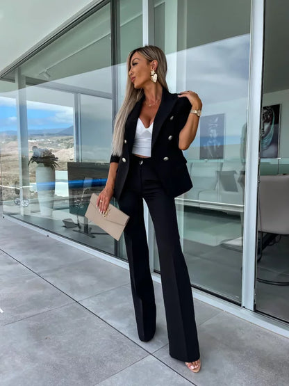 Conjunto Mujer de Blazer y Pantalón Estampado Ajustado