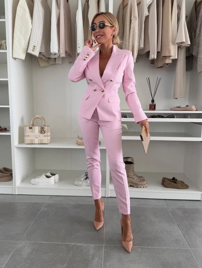 Conjunto Mujer de Blazer y Pantalón Estampado Ajustado - Mavetta