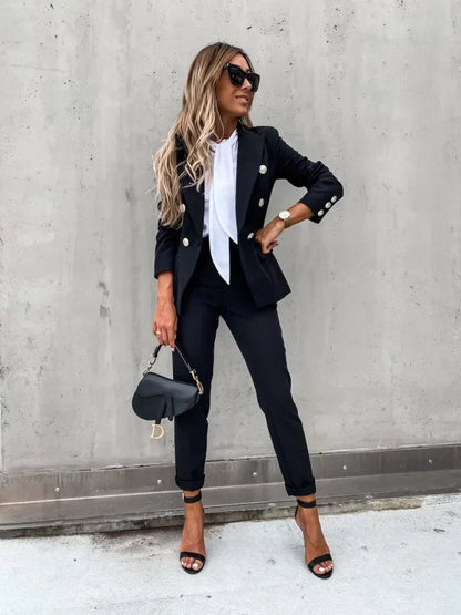Conjunto Mujer de Blazer y Pantalón Estampado Ajustado