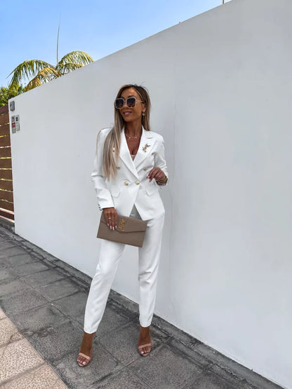 Conjunto Mujer de Blazer y Pantalón Estampado Ajustado
