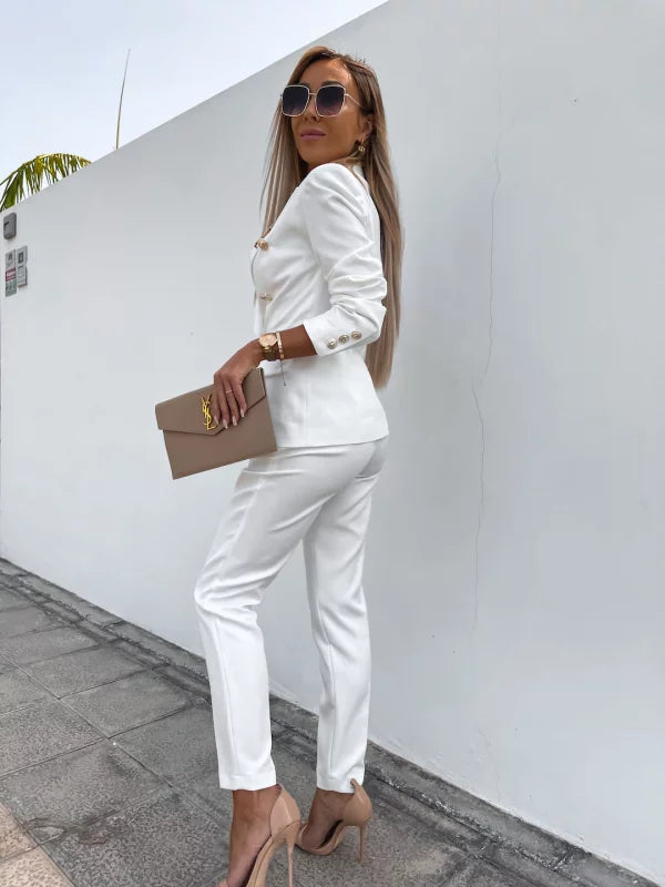Conjunto Mujer de Blazer y Pantalón Estampado Ajustado