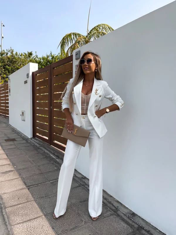 Conjunto Mujer de Blazer y Pantalón Estampado Ajustado