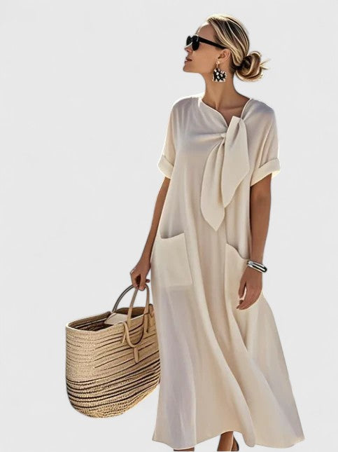 Vestido maxi mujer ligero escote en V manga corta falda fluida