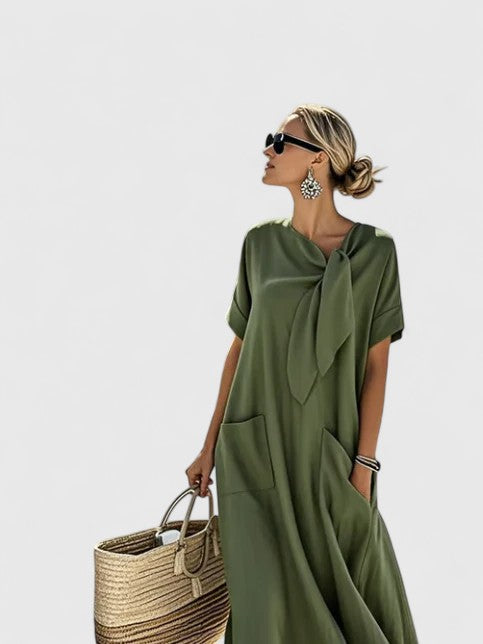 Vestido maxi mujer ligero escote en V manga corta falda fluida
