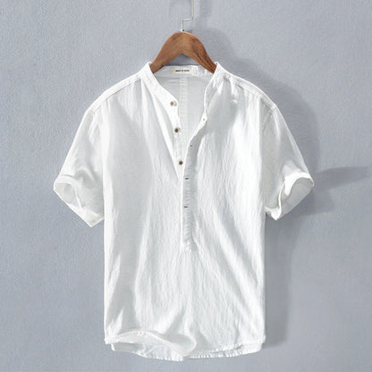 Camisa Hombre de Lino Ligera Manga Corta Transpirable