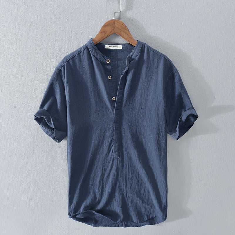 Camisa Hombre de Lino Ligera Manga Corta Transpirable