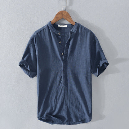 Camisa Hombre de Lino Ligera Manga Corta Transpirable