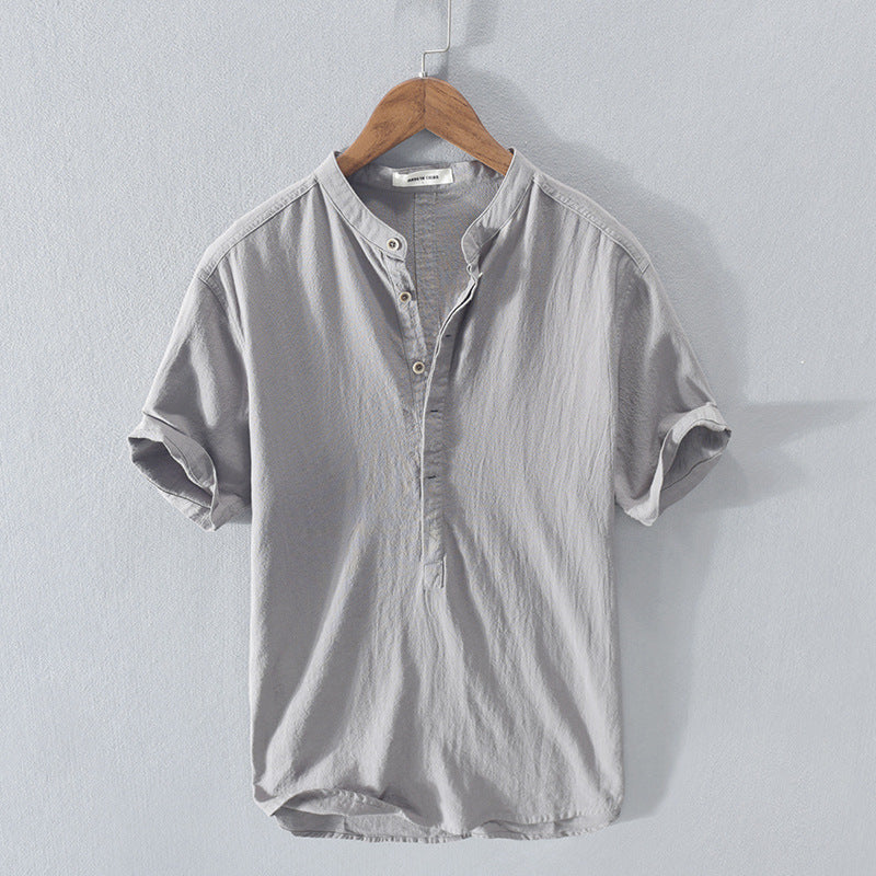 Camisa Hombre de Lino Ligera Manga Corta Transpirable