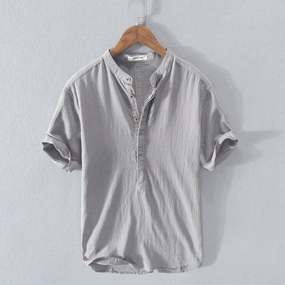 Camisa Hombre de Lino Ligera Manga Corta Transpirable