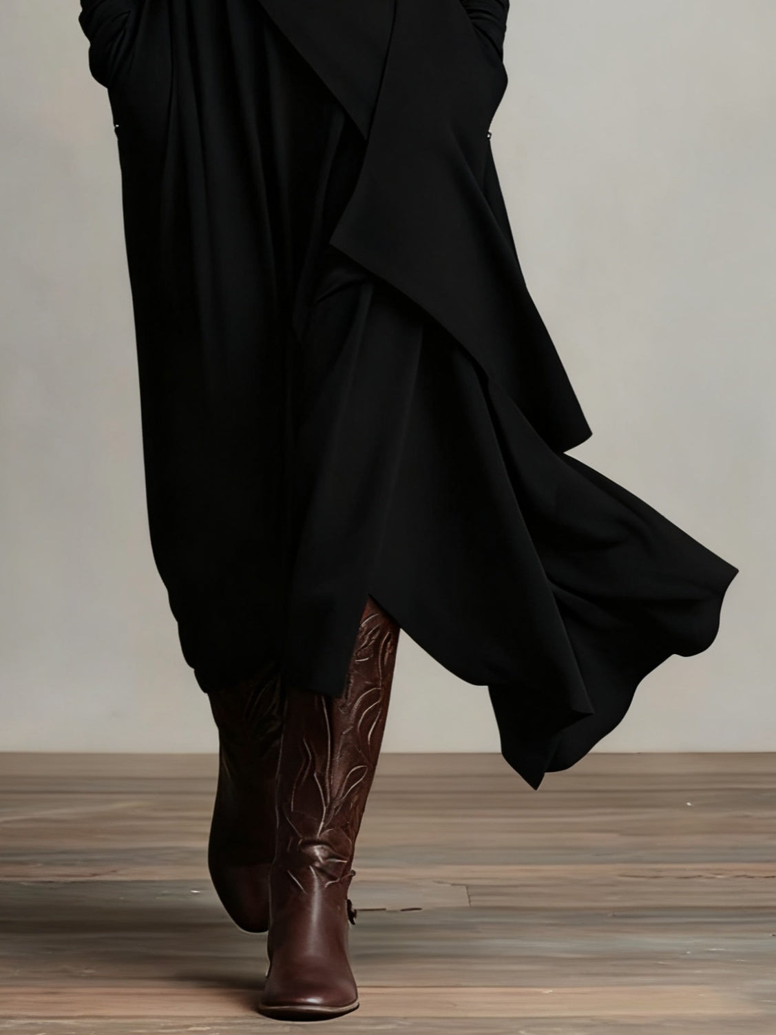 Vestido Largo Mujer Drapeado Asimétrico Cuello Alto