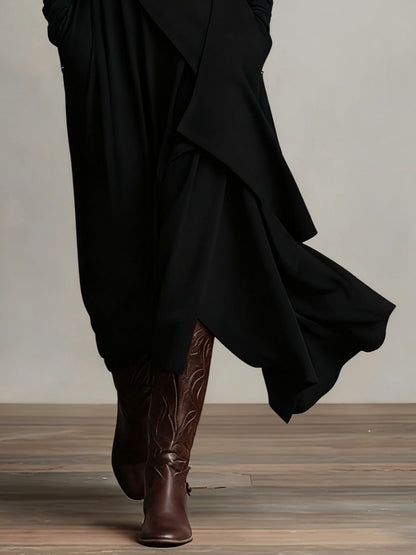 Vestido Largo Mujer Drapeado Asimétrico Cuello Alto