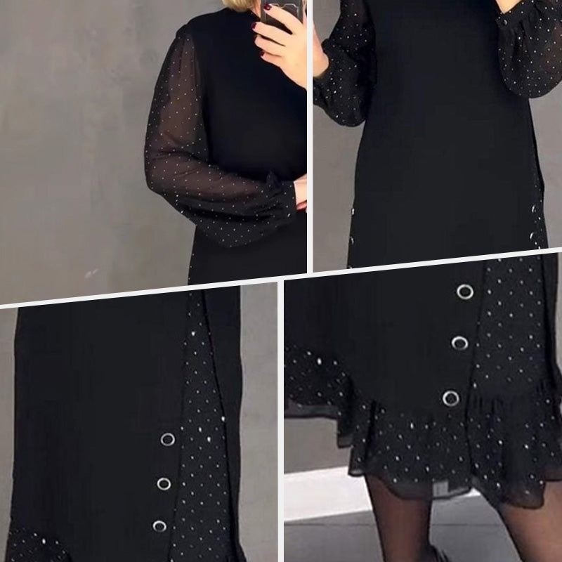 Vestido Midi Mujer de Encaje Fiesta Cuello Redondo
