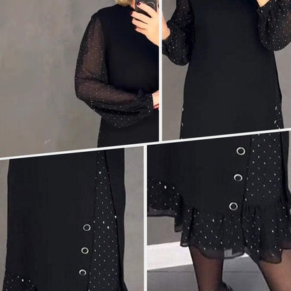 Vestido Midi Mujer de Encaje Fiesta Cuello Redondo