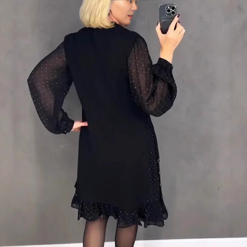 Vestido Midi Mujer de Encaje Fiesta Cuello Redondo