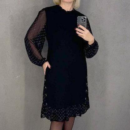 Vestido Midi Mujer de Encaje Fiesta Cuello Redondo