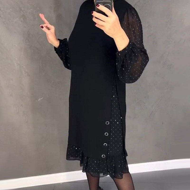 Vestido Midi Mujer de Encaje Fiesta Cuello Redondo