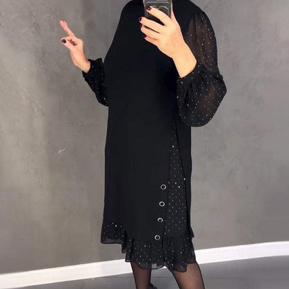 Vestido Midi Mujer de Encaje Fiesta Cuello Redondo