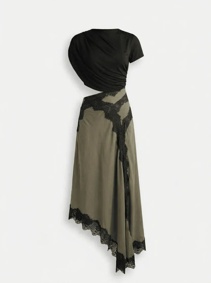 Conjunto mujer asimétrico falda maxi encaje