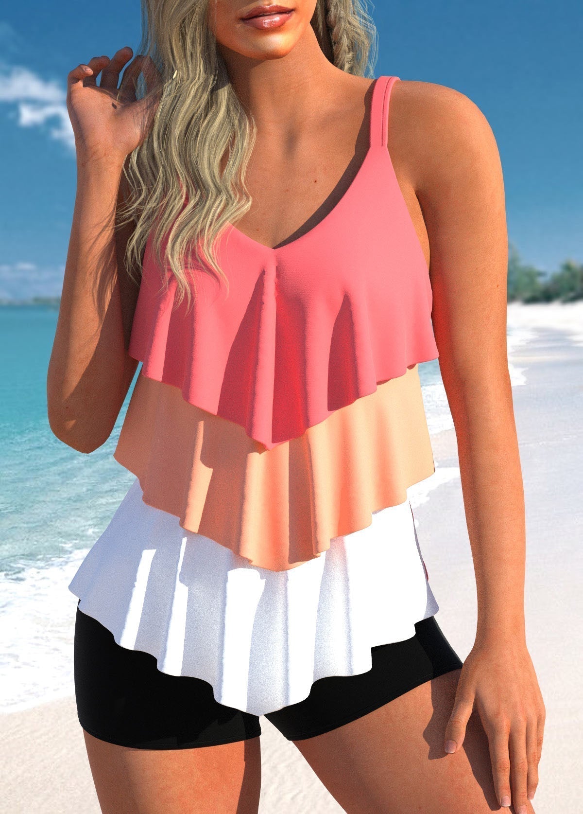 Bañador Tankini Mujer de Talle Alto y Pantalón Corto
