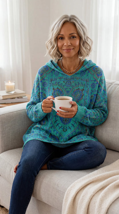 Túnica mujer con capucha estampada cómoda y cálida