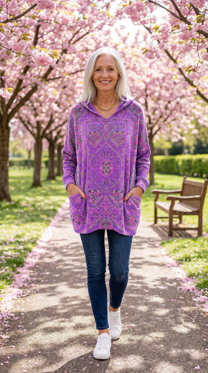 Túnica mujer con capucha estampada cómoda y cálida