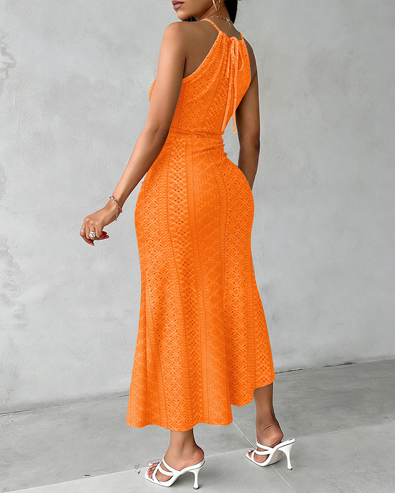 Vestido midi mujer Jacquard halter abertura verano