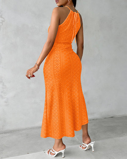 Vestido midi mujer Jacquard halter abertura verano